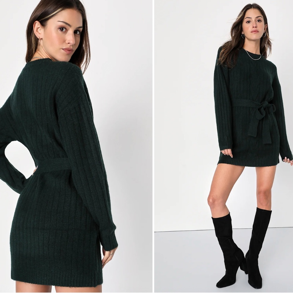 Lulus emerald green cable knit sweater dress